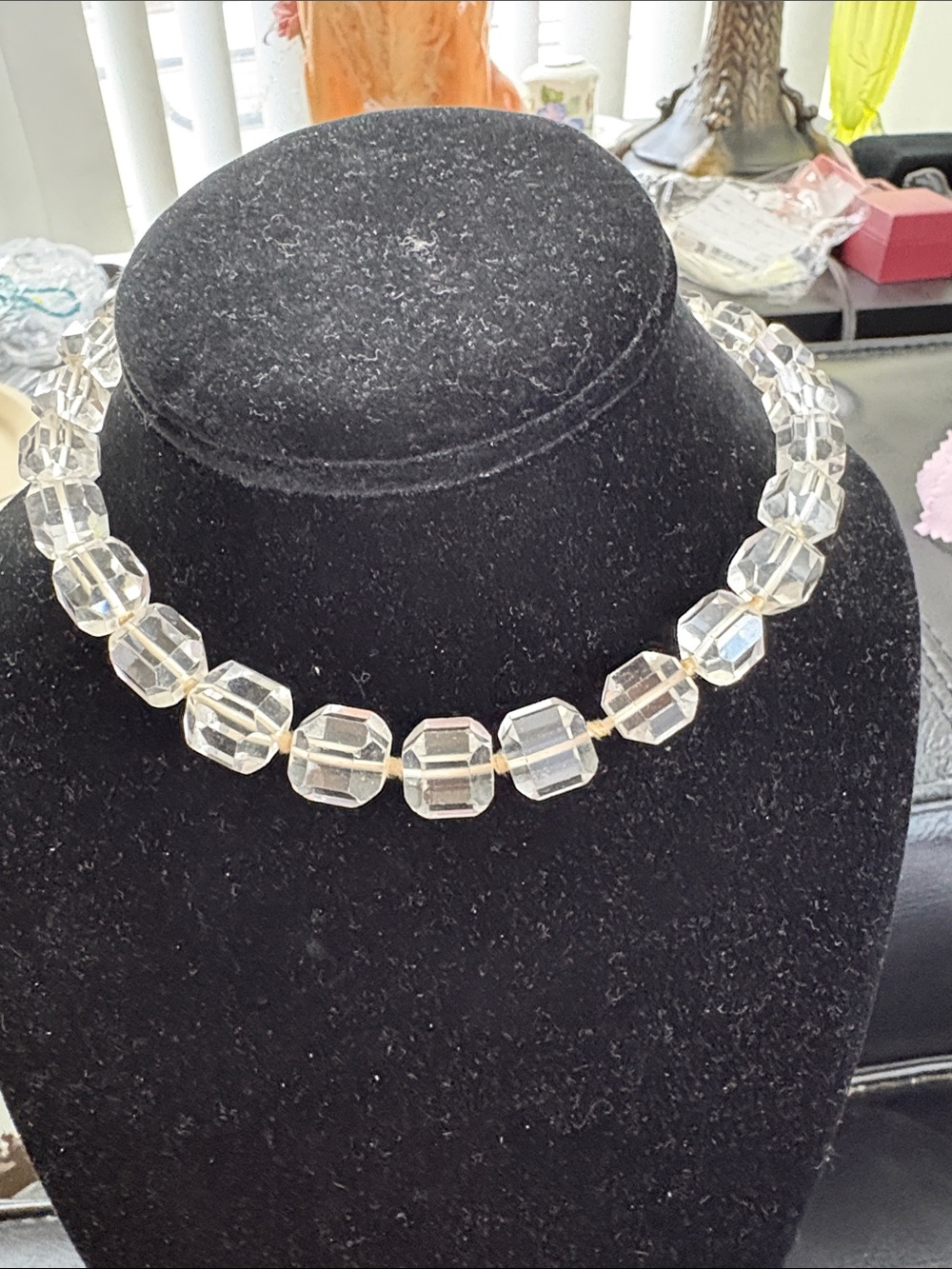 Sterling Art Deco Clear Faceted Glass Bead Chocker